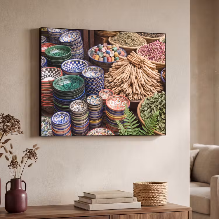 Art Frame - Keramik – Orientalisch – Farbenfroh - Aardewerk - Oosters - Kleurrijk Textielframe zwart klein