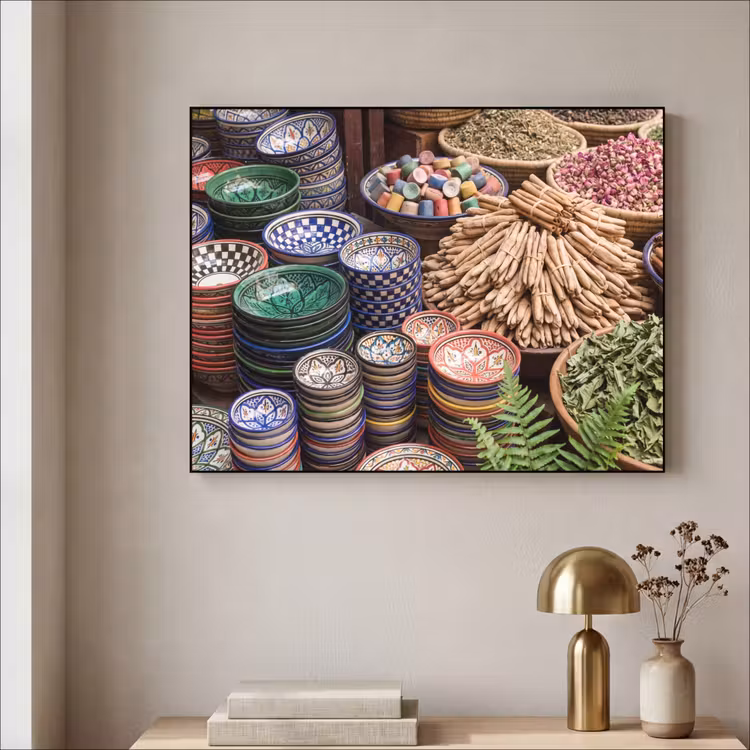Art Frame - Keramik – Orientalisch – Farbenfroh - Aardewerk - Oosters - Kleurrijk Textielframe zwart klein