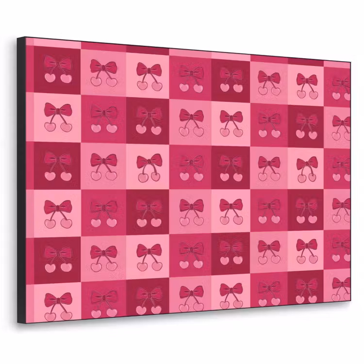 Kersen - Strikjes - Speels - Roze - Bordeaux Textielframe zwart klein 947 -3d