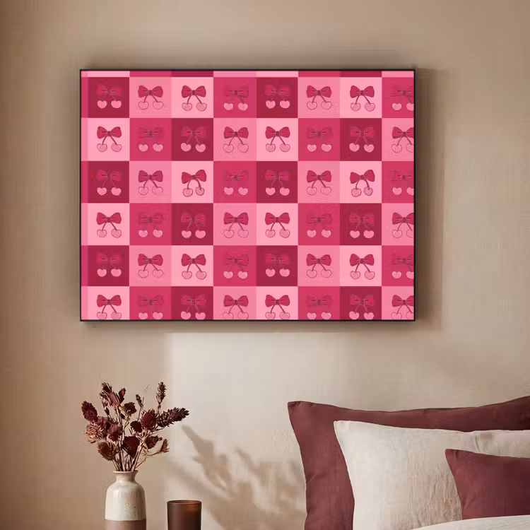 Kersen - Strikjes - Speels - Roze - Bordeaux Textielframe zwart klein 947 -sfeer1