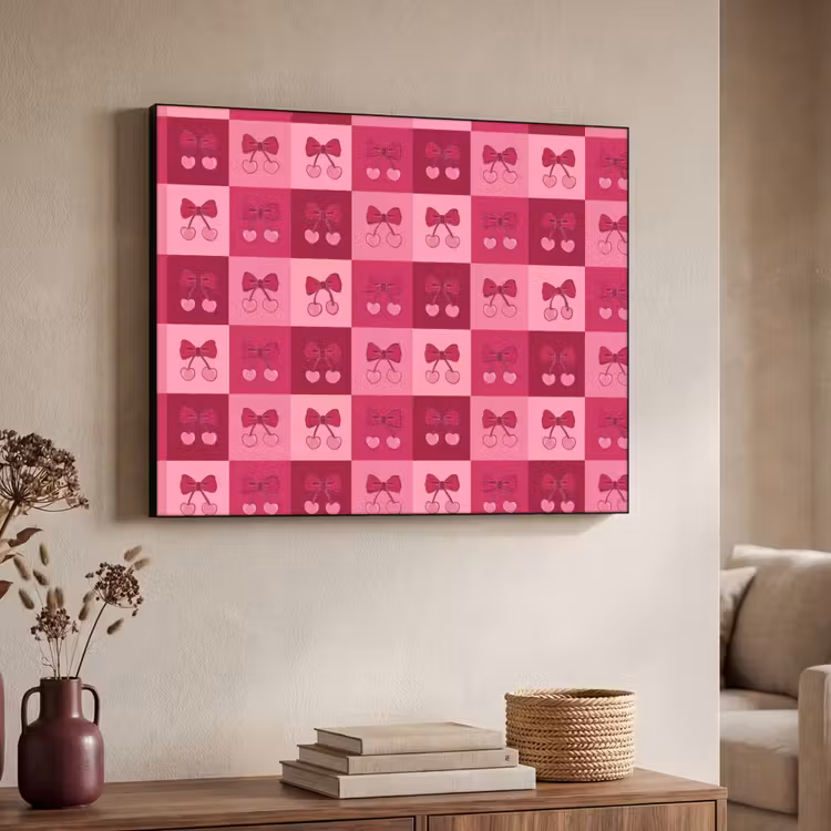 Kersen - Strikjes - Speels - Roze - Bordeaux Textielframe zwart klein 947 -sfeer3