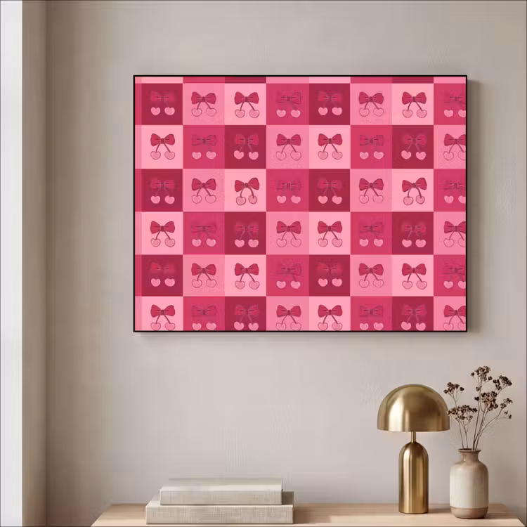 Kersen - Strikjes - Speels - Roze - Bordeaux Textielframe zwart klein 947 -sfeer2