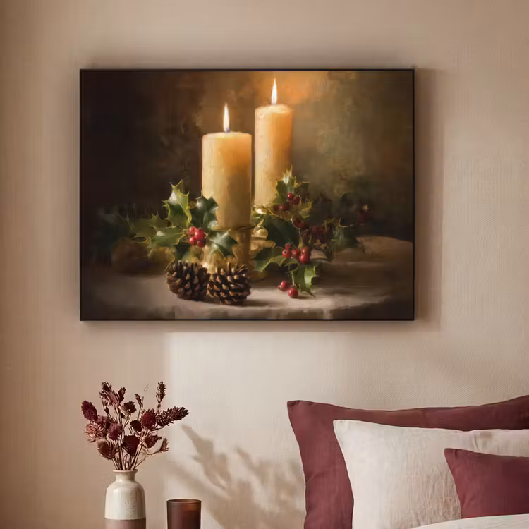 Kaarslicht - Kerst - Veelkleurig Textielframe - compleet frame klein -sfeer1