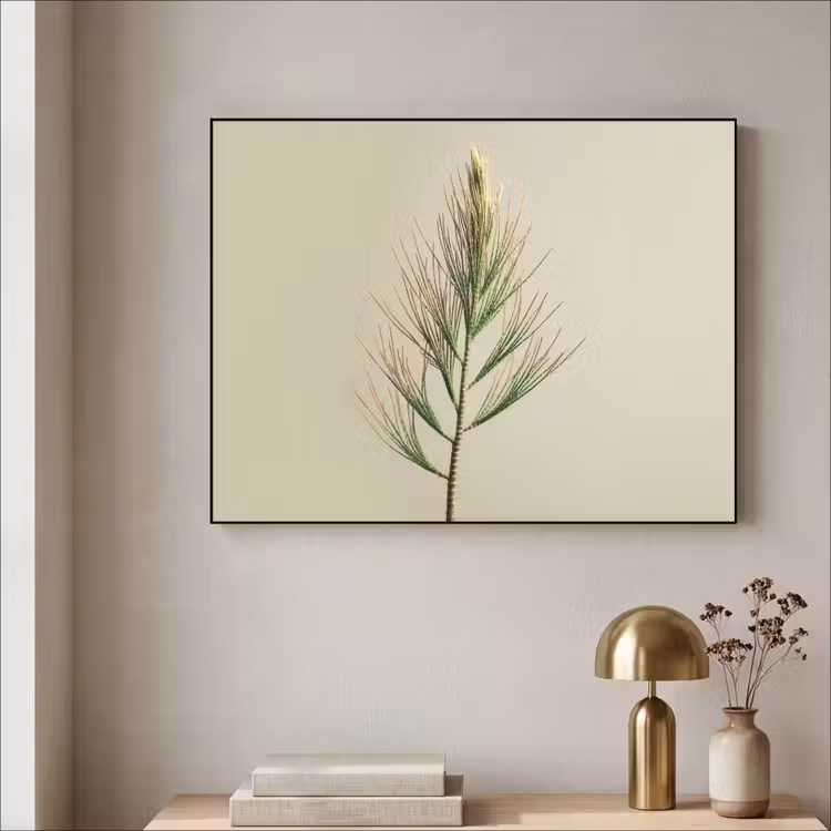 Dennentak - Naaldvormige bladeren - Lichtgroen Textielframe zwart klein -sfeer2