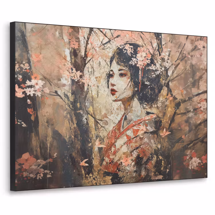 Kimono - Vrouw - kersenbomen Textielframe - compleet frame klein -3d