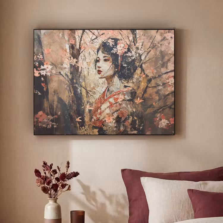 Kimono - Vrouw - kersenbomen Textielframe - compleet frame klein -sfeer1