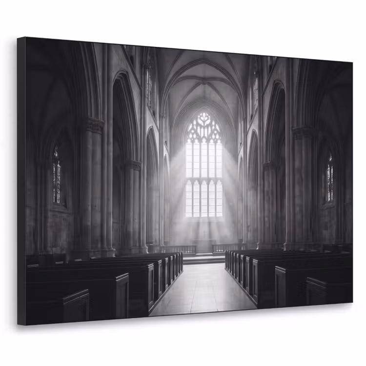 Kerk - Interieur - Lichtstralen - Architectuur - Klassiek Textielframe zwart klein -3d