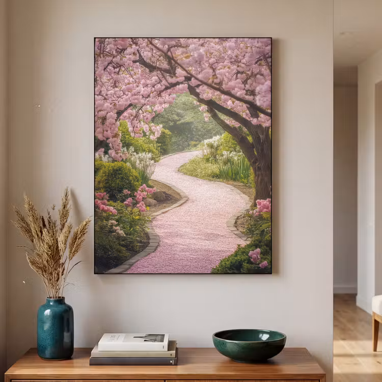 Kersenbloesem - Natuur - Sakura - Pad - Japanse tuin Textielframe zwart klein -sfeer1
