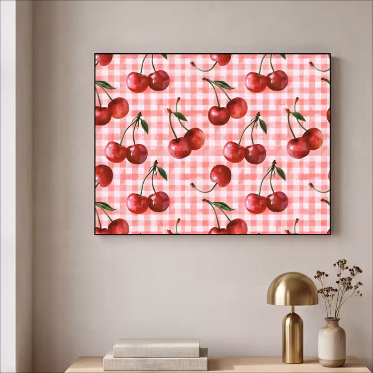 Kersen - Blokken - Rood Textielframe zwart klein 947 -sfeer2