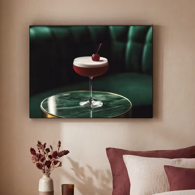 Kers - Cocktail - Rood - Marmer Textielframe zwart klein -sfeer1
