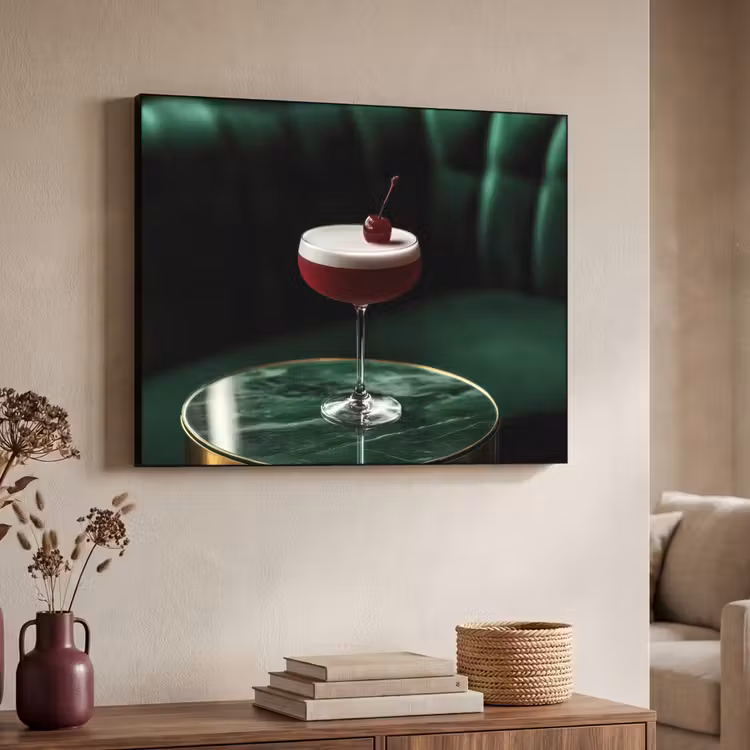 Kers - Cocktail - Rood - Marmer Textielframe zwart klein -sfeer3