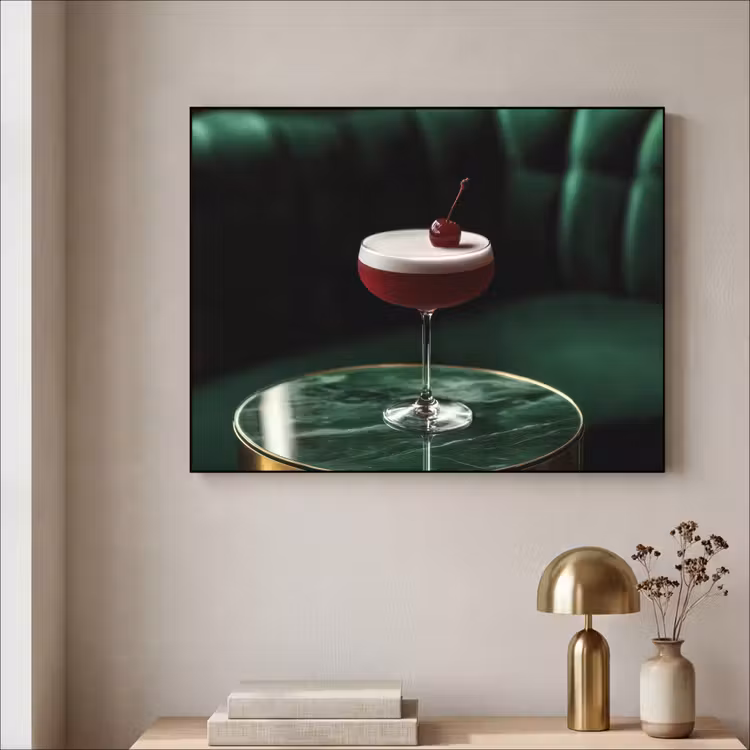 Kers - Cocktail - Rood - Marmer Textielframe - compleet frame klein -sfeer2