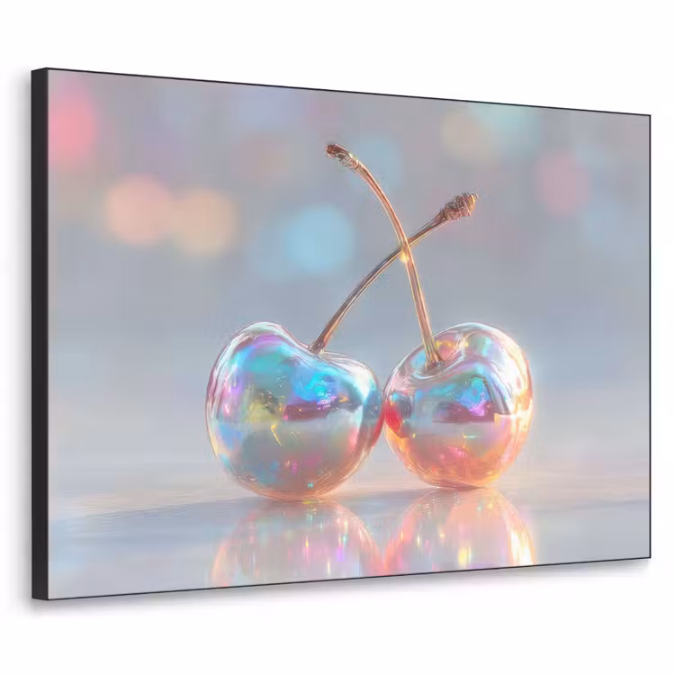 Kersen - Glanzend - Regenboogkleur Textielframe zwart klein -3d