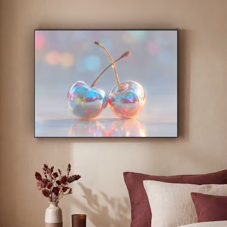 Kersen - Glanzend - Regenboogkleur Textielframe zwart klein -sfeer1