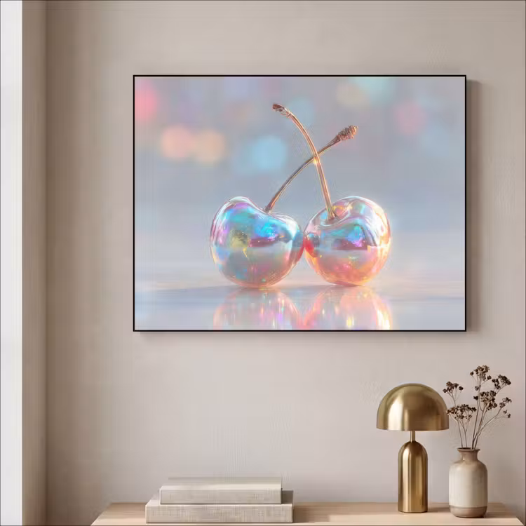 Kersen - Glanzend - Regenboogkleur Textielframe zwart klein -sfeer2