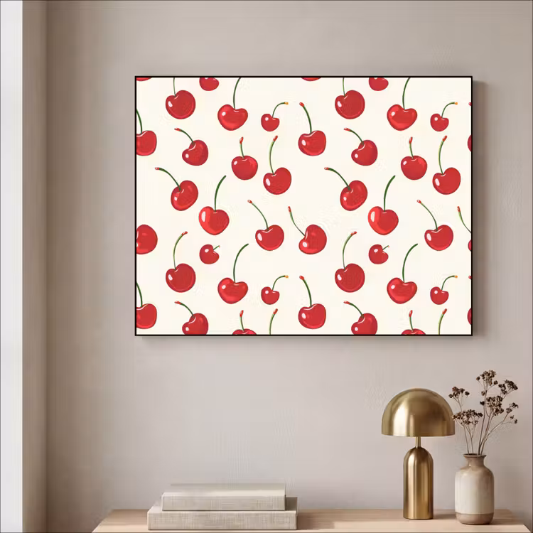 Kersen - Minimalistisch - Rood Textielframe zwart klein 947 -sfeer2