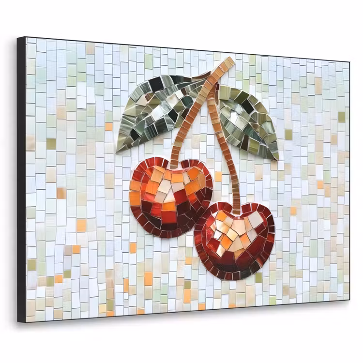 Kersen - Rood - Mozaïek - Blaadjes Textielframe - compleet frame klein -3d