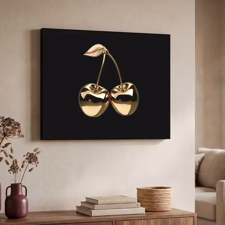 Kersen - Zwart - Goud - Chrome Textielframe - compleet frame klein -sfeer3
