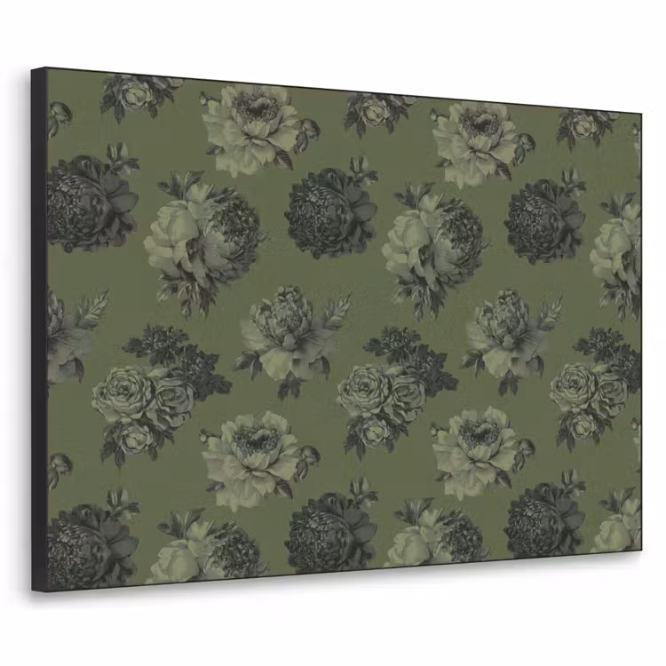 Klassiek - botanisch - olijfgroen - bloemen Textielframe zwart klein 947 -3d