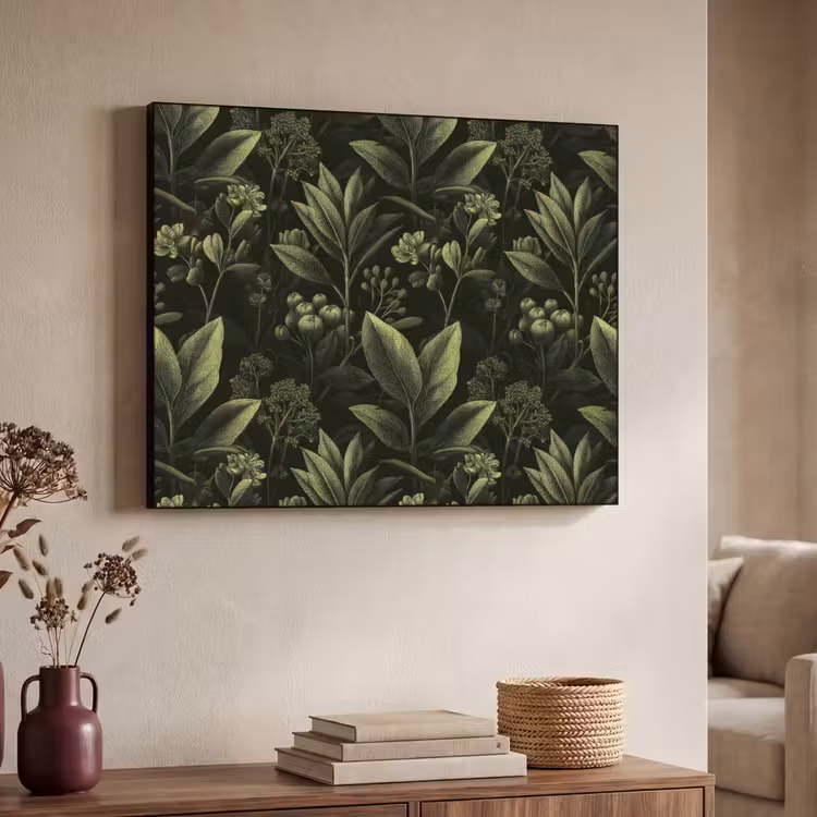 Klassiek - Donker - Botanisch - Planten Textielframe zwart klein 947 -sfeer3