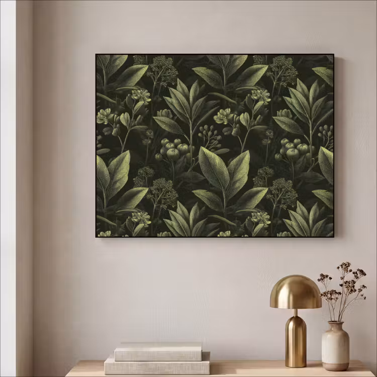 Klassiek - Donker - Botanisch - Planten Textielframe zwart klein 947 -sfeer2