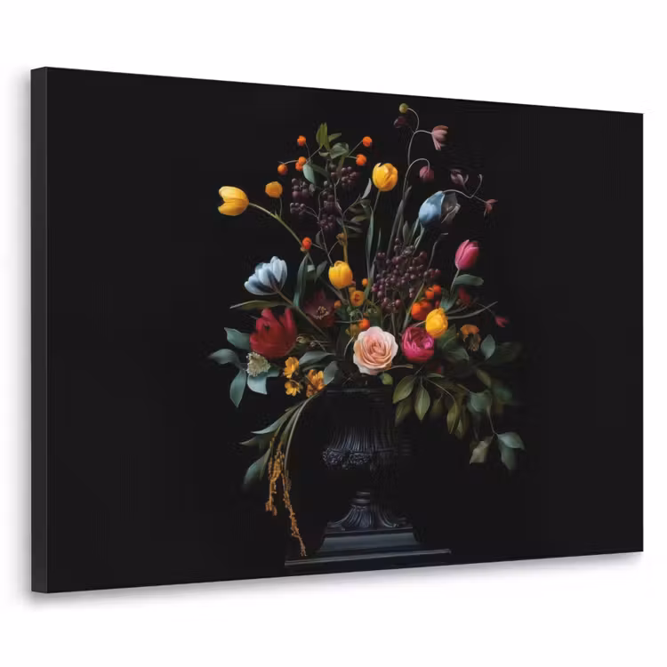 Klassiek - Vaas - Boeket - Bloemen Textielframe zwart klein -3d