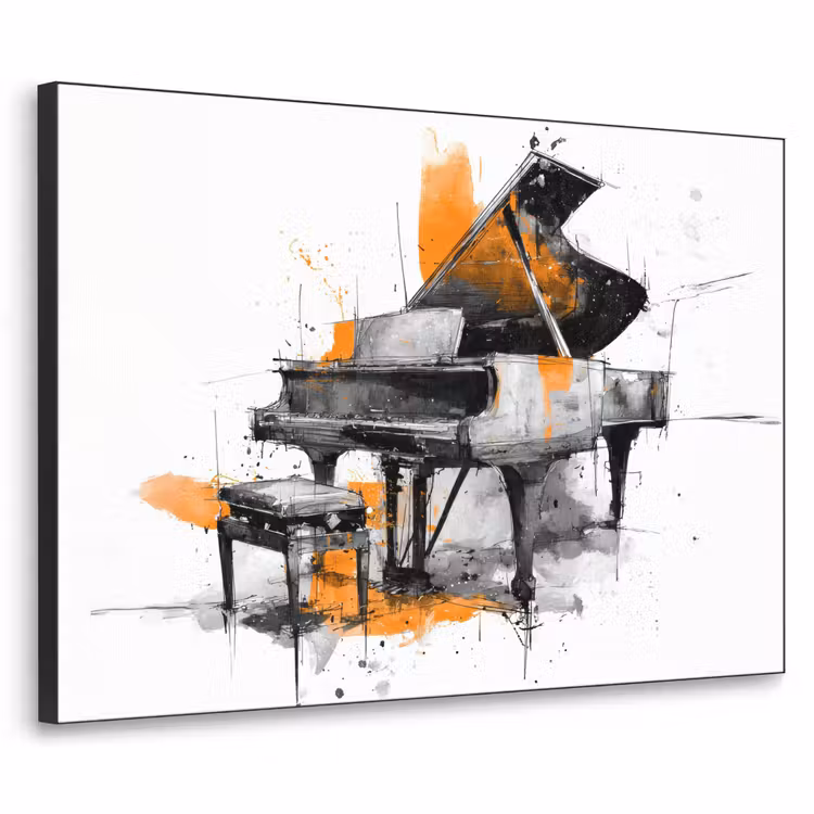 Piano - Oranje - Zwart - schets lijnen Textielframe - compleet frame klein -3d