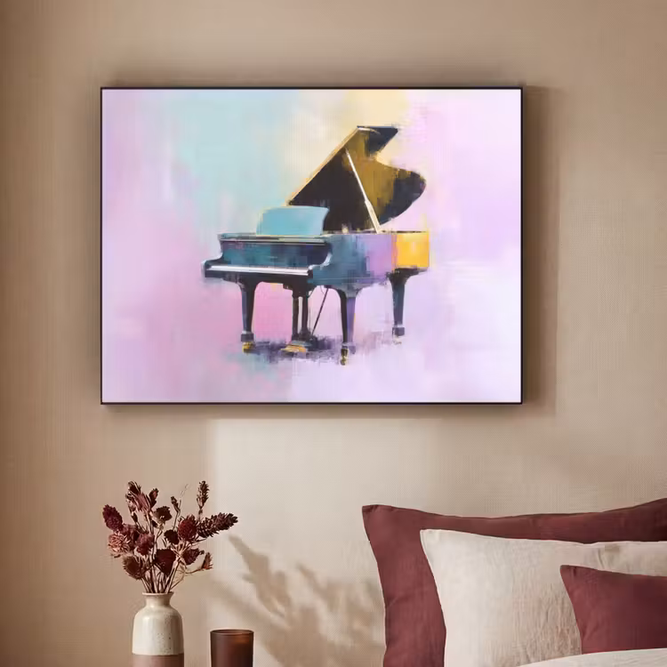 Piano - Pastel - Elegant - Dromerig Textielframe zwart klein -sfeer1