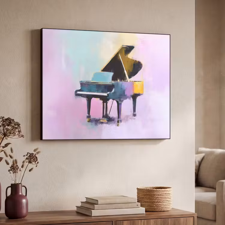 Piano - Pastel - Elegant - Dromerig Textielframe zwart klein -sfeer3