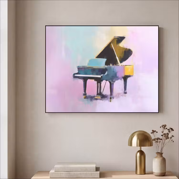 Piano - Pastel - Elegant - Dromerig Textielframe zwart klein -sfeer2