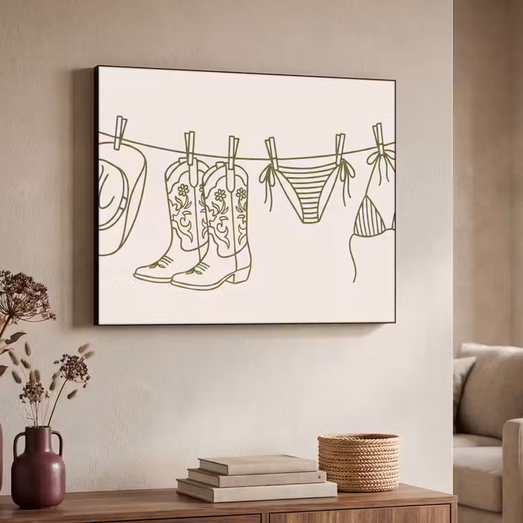 Kleding - Waslijn - Zomer - Lijntekening - Groen Textielframe zwart klein -sfeer3