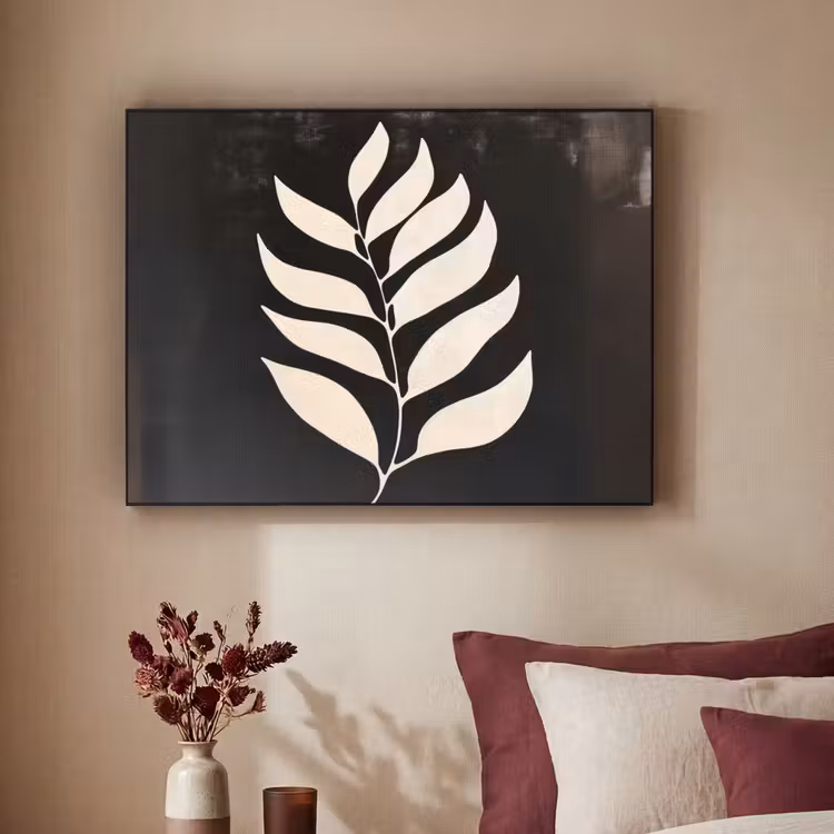 Blad - Wit - Minimalistisch Textielframe - compleet frame klein -sfeer1