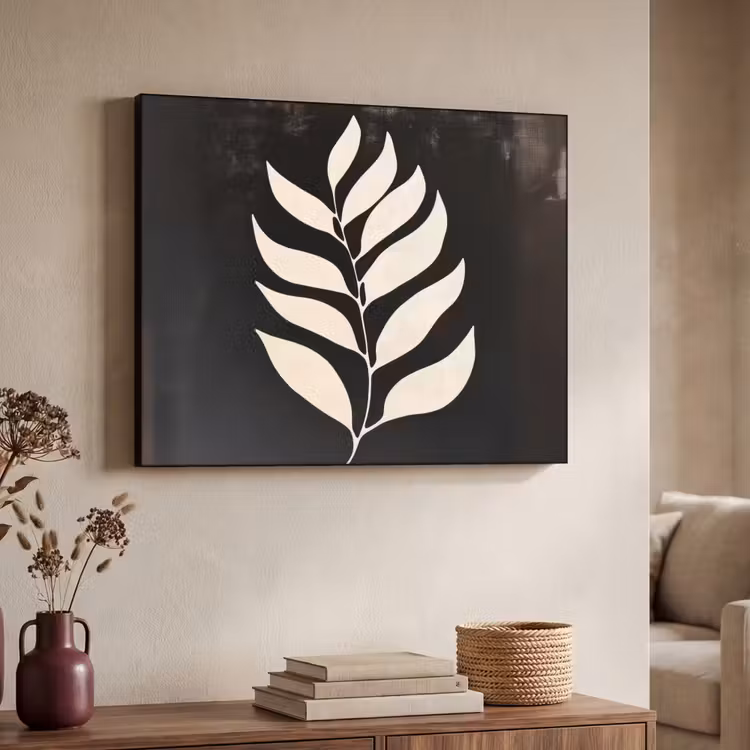 Blad - Wit - Minimalistisch Textielframe - compleet frame klein -sfeer3