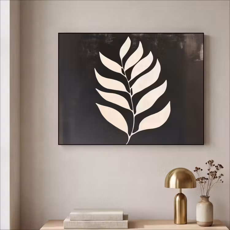 Blad - Wit - Minimalistisch Textielframe - compleet frame klein -sfeer2