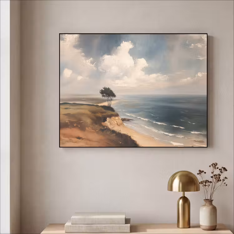 Klif - Zee - Boom Textielframe zwart klein -sfeer2