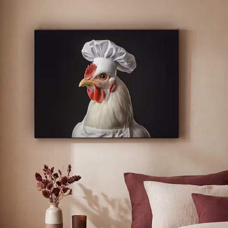 Kok - Rood - Kip Textielframe zwart klein -sfeer1