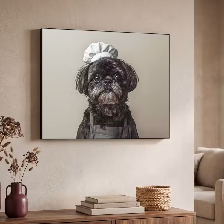 Kokskleding - Zwart - Hondje Textielframe zwart klein -sfeer3