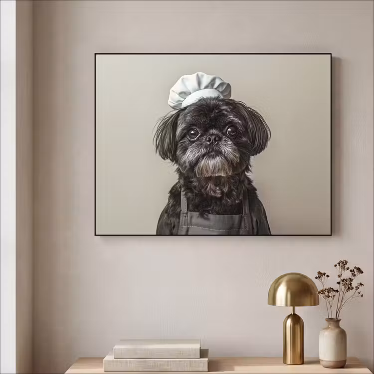 Kokskleding - Zwart - Hondje Textielframe zwart klein -sfeer2