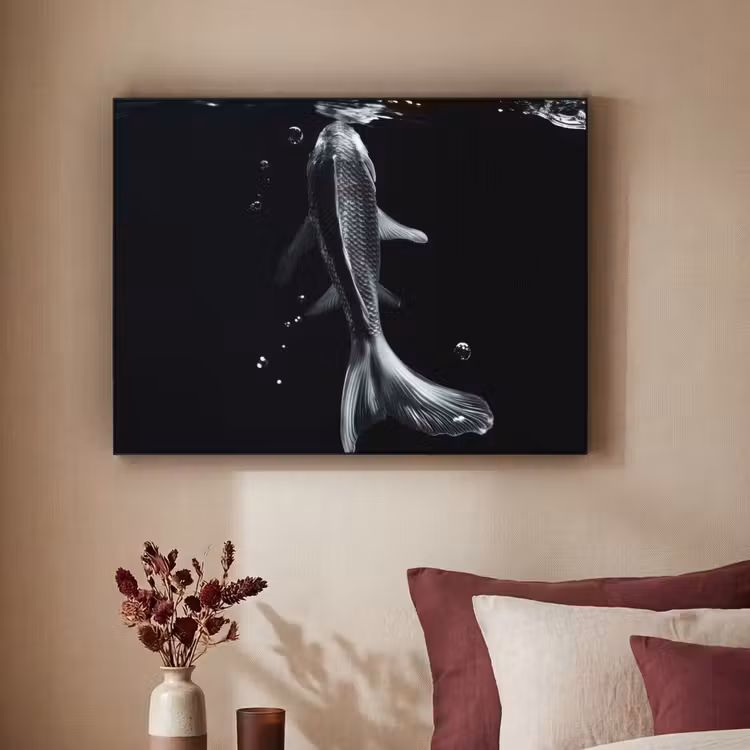 Koi - Vissen - Water - Zwart Textielframe zwart klein -sfeer1