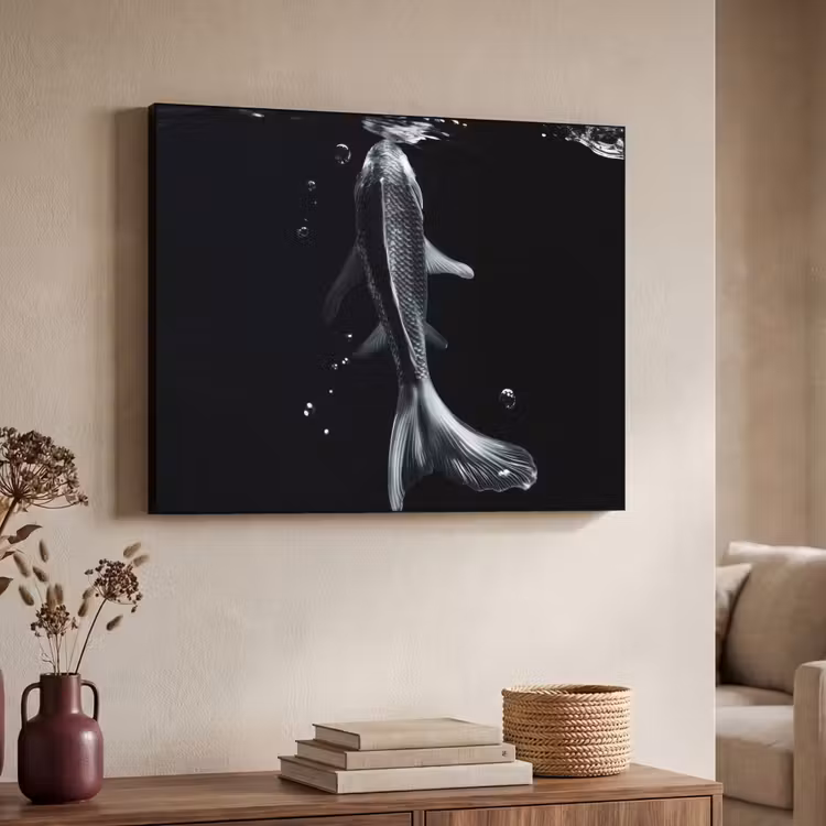 Koi - Vissen - Water - Zwart Textielframe - compleet frame klein -sfeer3