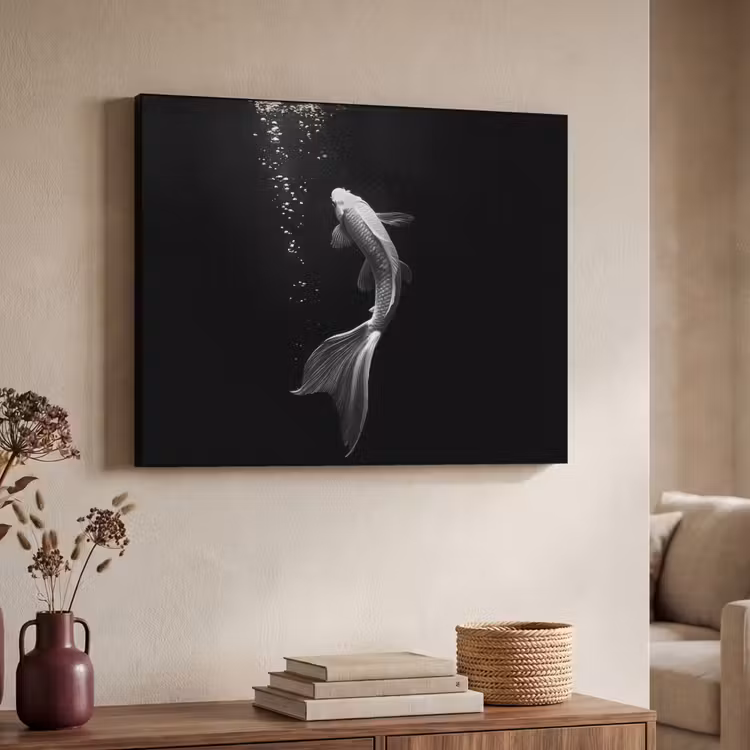 Koi - Vis - Wit - Zwart Textielframe - compleet frame klein -sfeer3