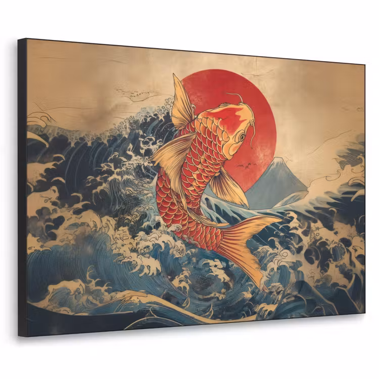 Koi - Zee - Golven - Zon Textielframe - compleet frame klein -3d