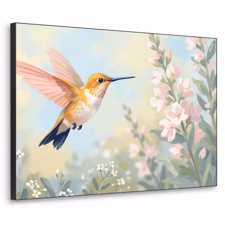 Kolibrie - Illustratie - Kleurrijk Textielframe zwart klein -3d