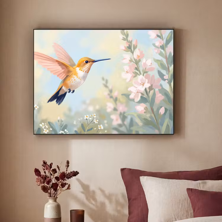 Kolibrie - Illustratie - Kleurrijk Textielframe zwart klein -sfeer1