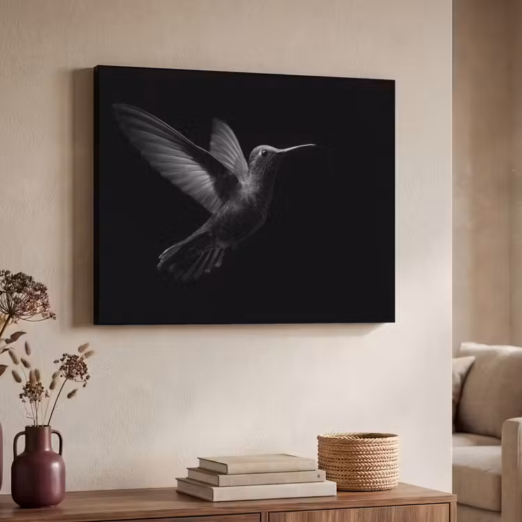 Kolibrie - Zwart - Dieren Textielframe - compleet frame klein -sfeer3