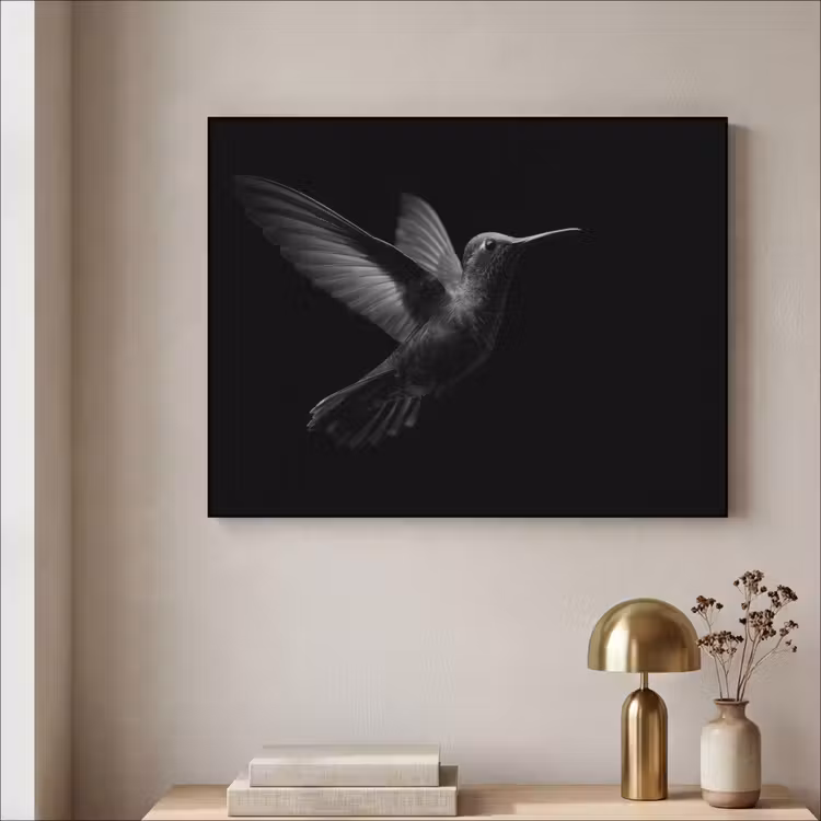 Kolibrie - Zwart - Dieren Textielframe zwart klein -sfeer2