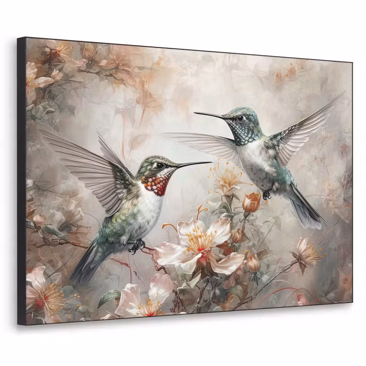 Kolibrie - Vogels - Bloemen - Planten Textielframe zwart klein -3d