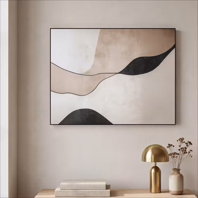 Contourlijnen - Abstracte landschap Textielframe zwart klein -sfeer2