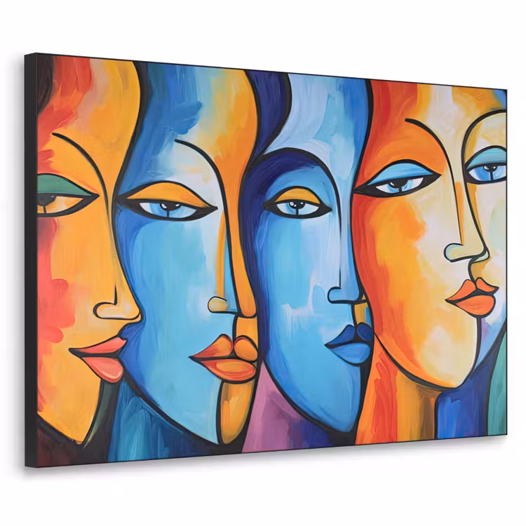 Hoofd - Olieverf - Schilderij - Kleurrijk Textielframe zwart klein -3d