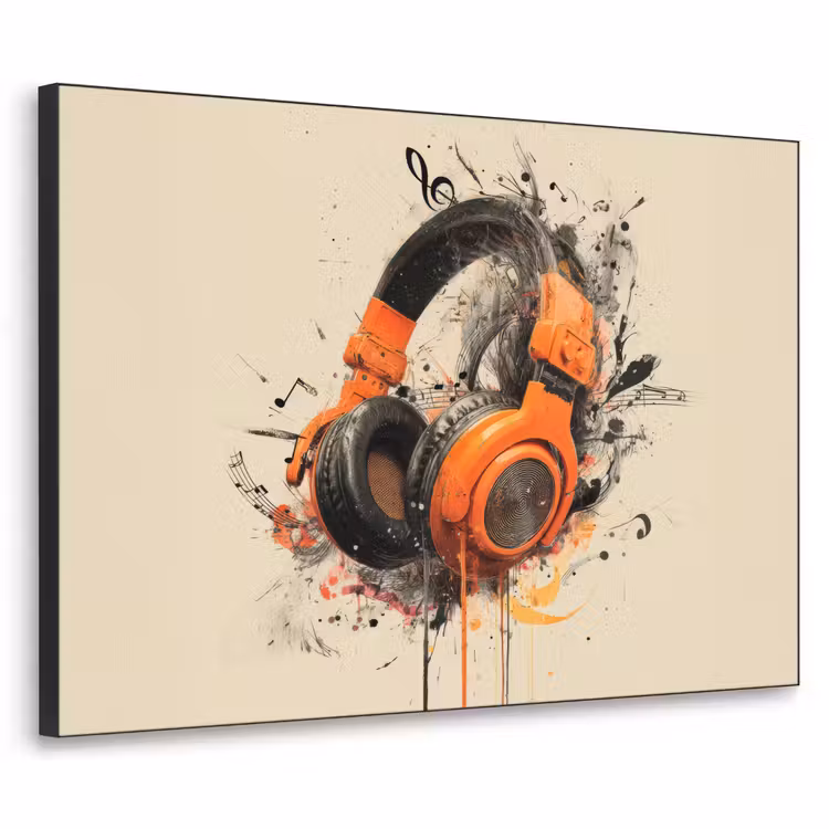 Koptelefoon - Oranje - Explosief Textielframe zwart klein -3d